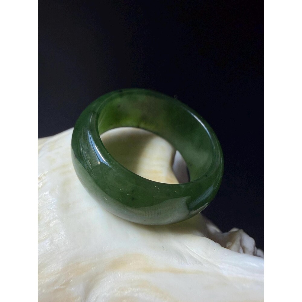 Natural Nephrite Jade Wide Band Ring Chunky Spinach Green Statement Ring 9.75/10